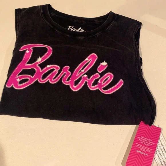 New Men’s Barbie Charcoal Grey/Pink Beach Party Tank Top - Picture 2 of 6